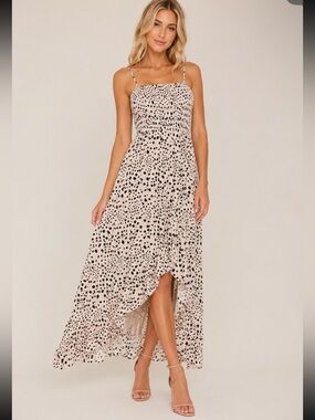 Lost In Lunar White & Black Allira Smocked Ruffle Maxi Dress Small 8100